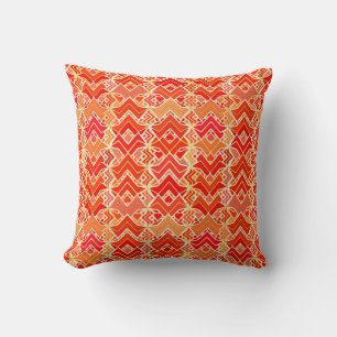 Tribal Batik Print, Mandarin and Light Orange Cushion