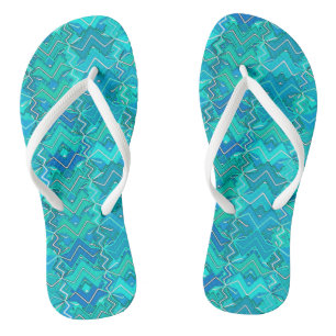 Tribal Batik Print, Turquoise, Aqua and Seafoam Jandals