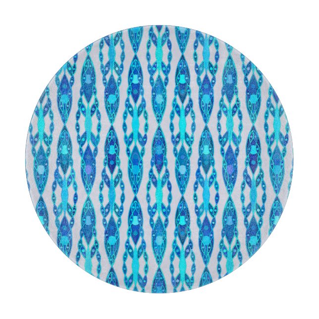 Tribal Batik - Sapphire Blue and Silver Grey Cutting Board (Front)