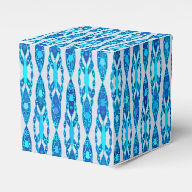 Tribal Batik - Sapphire Blue and Silver Grey Favour Box (Front Side)