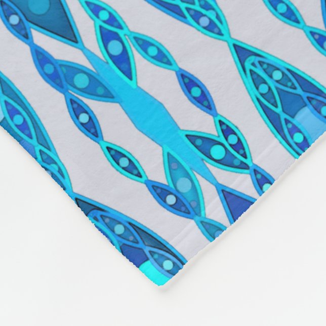 Tribal Batik - Sapphire Blue and Silver Grey Fleece Blanket (Corner)