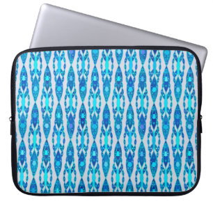 Tribal Batik - Sapphire Blue and Silver Grey Laptop Sleeve