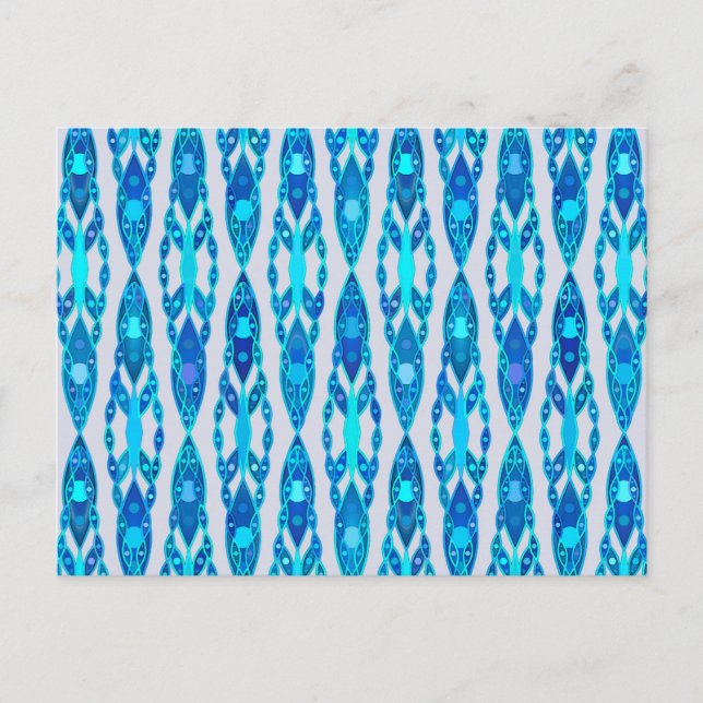 Tribal Batik - Sapphire Blue and Silver Grey Postcard (Front)