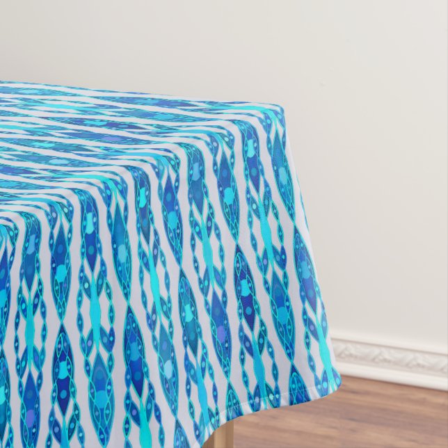 Tribal Batik - Sapphire Blue and Silver Grey Tablecloth (In Situ)