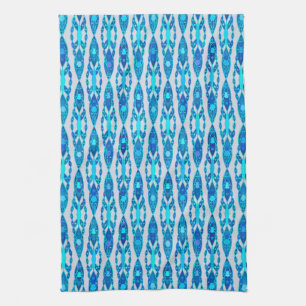Tribal Batik - Sapphire Blue and Silver Grey Tea Towel