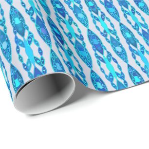 Tribal Batik - Sapphire Blue and Silver Grey Wrapping Paper