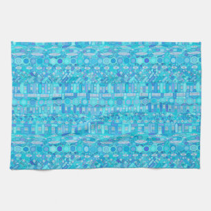 Tribal Batik - shades of blue Tea Towel