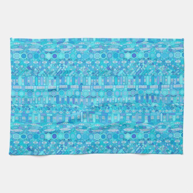 Tribal Batik - shades of blue Tea Towel (Horizontal)