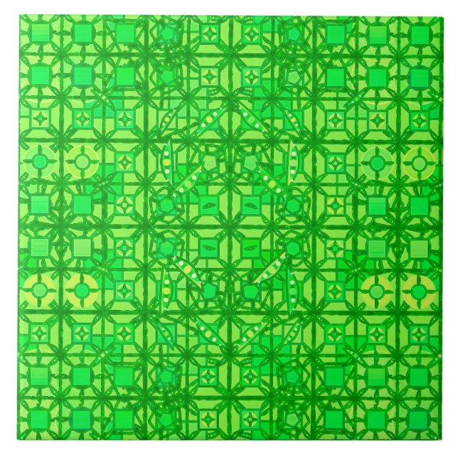 Tribal Batik - shades of emerald green Tile (Front)