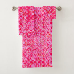 Tribal Batik, Shades of Fuchsia Pink Bath Towel Set