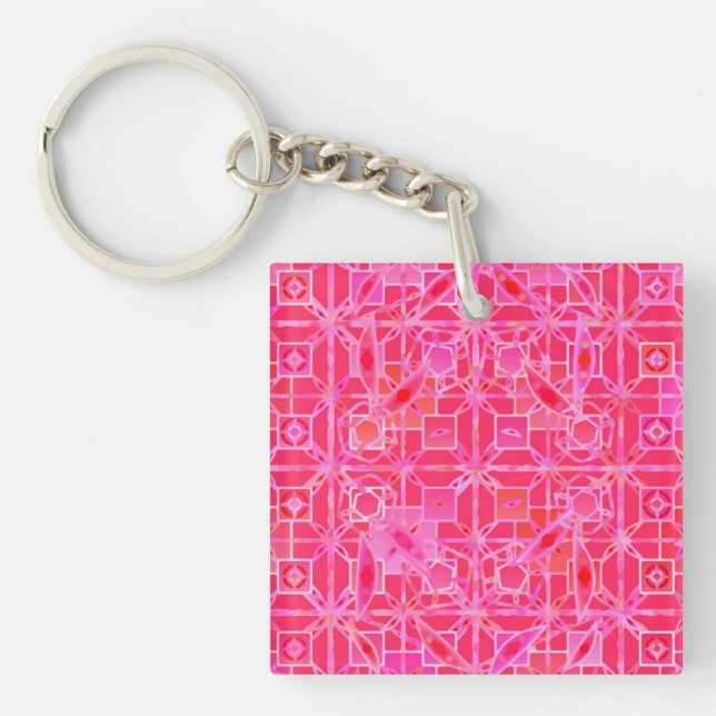Tribal Batik - shades of fuchsia pink Key Ring (Front)