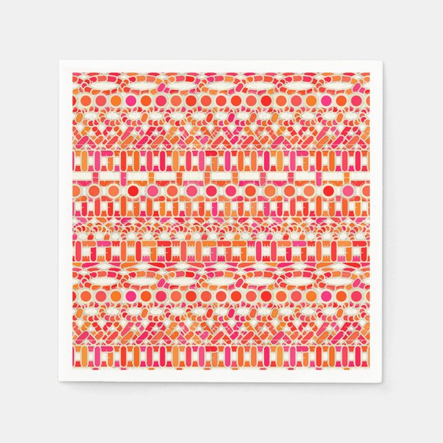 Tribal Batik - shades of orange and pink Napkin (Front)