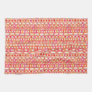 Tribal Batik - shades of orange and pink Tea Towel