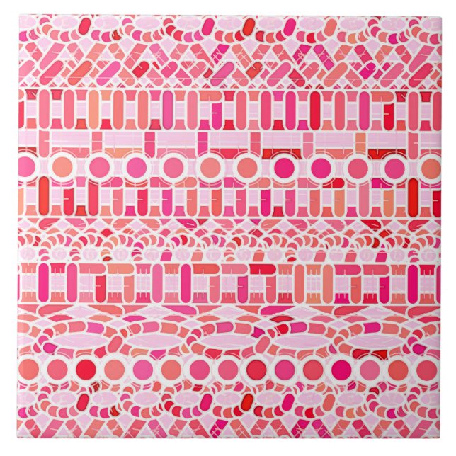 Tribal Batik - shades of pink and coral Tile (Front)