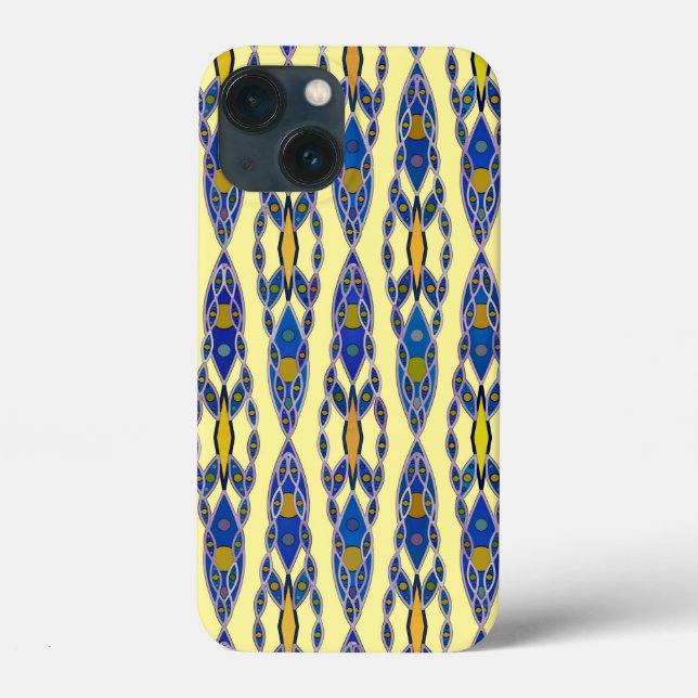 Tribal Batik - Steel Blue, Grey and Yellow Case-Mate iPhone Case (Back)