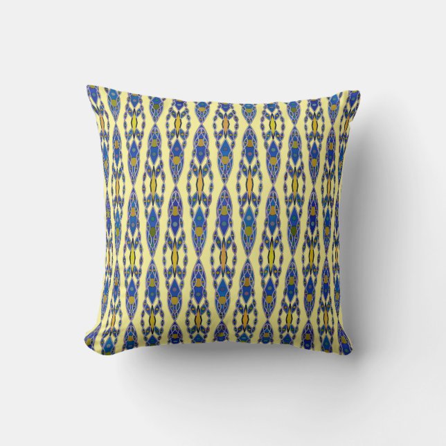 Tribal Batik - Steel Blue, Grey and Yellow Cushion (Front)