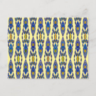 Tribal Batik - Steel Blue, Grey and Yellow Postcard
