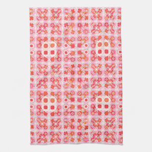 Tribal Batik - strawberry pink and red Tea Towel