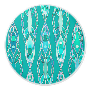 Tribal Batik - Turquoise and Aquamarine Ceramic Knob