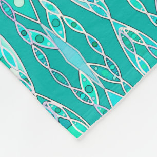 Tribal Batik - Turquoise and Aquamarine Fleece Blanket