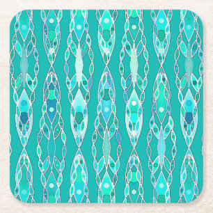 Tribal Batik - Turquoise and Aquamarine Square Paper Coaster