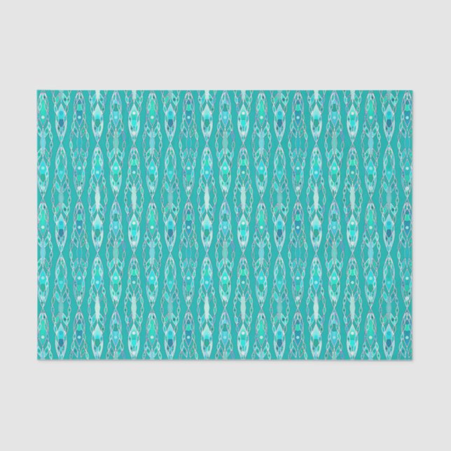 Tribal Batik - Turquoise and Aquamarine Tissue Paper (Front)