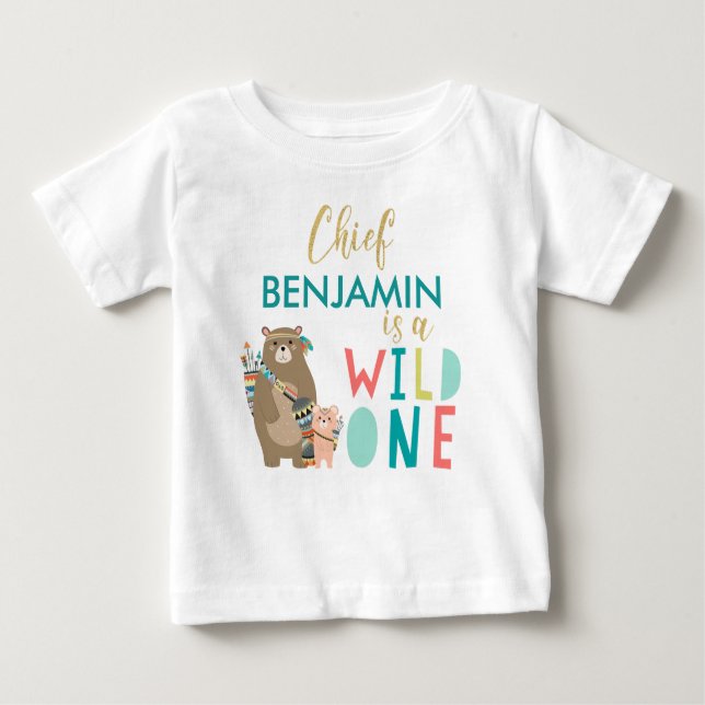 Tribal Bear Wild One 1st Birthday Shirt (Front)