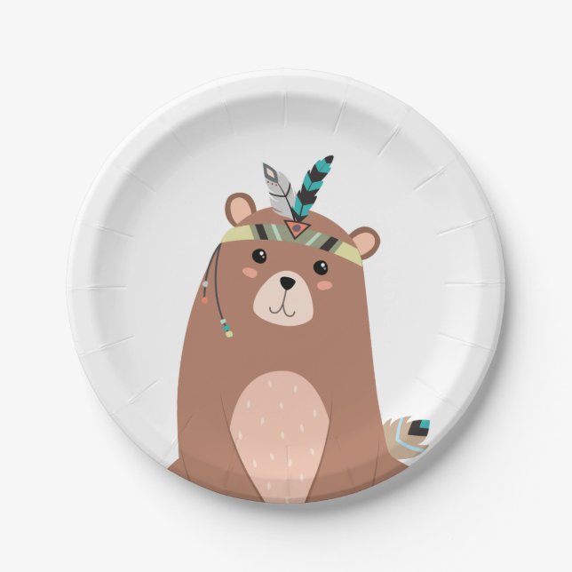 Tribal Bear Woodland Forest Birthday Boho Baby Paper Plate (Front)