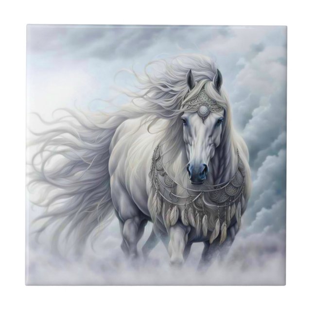 Tribal Beautiful White Horse Tile (Front)