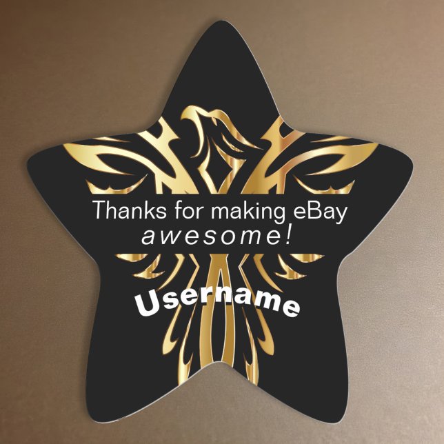 Tribal bird bold gold black feedback star product star sticker (Tribal bird sticker black and gold for product packaging and online business)
