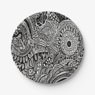 tribal black and white paper plate