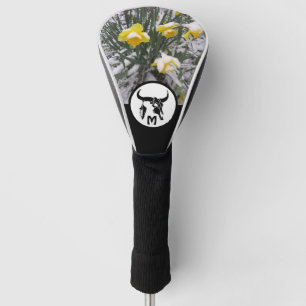 Tribal Black Bull Skull Silhouette Monogram Photo Golf Head Cover