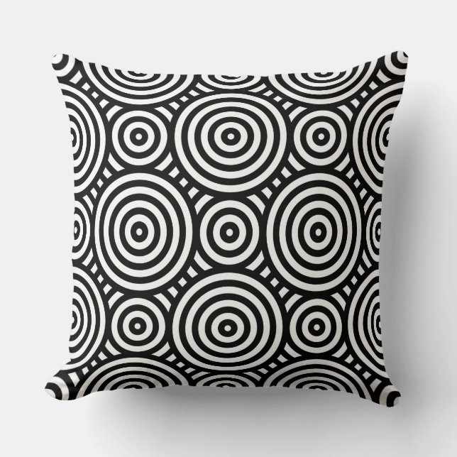Tribal Black Circular Pattern White Cushion (Front)