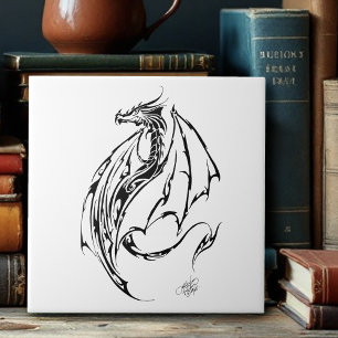 Tribal Black Ink Dragon Tile