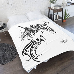 Tribal Black Ink Unicorn Fleece Blanket