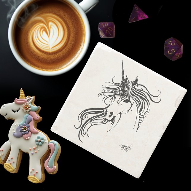 Tribal Black Ink Unicorn Stone Coaster (Creator Uploaded)