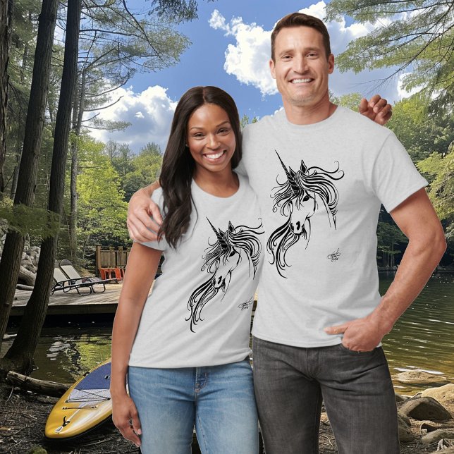 Tribal Black Ink Unicorn  T-Shirt (Creator Uploaded)