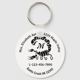 Tribal Black Scorpion Monogram Home Contact Info K Key Ring