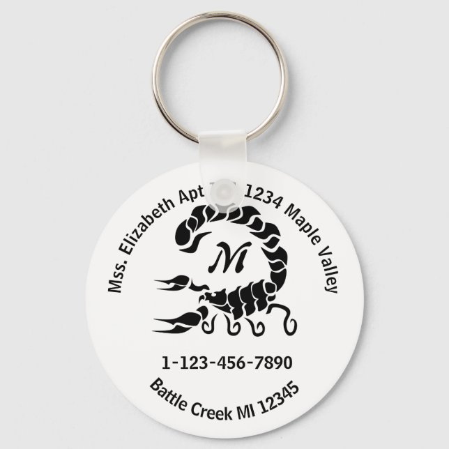 Tribal Black Scorpion Monogram Home Contact Info K Key Ring (Front)