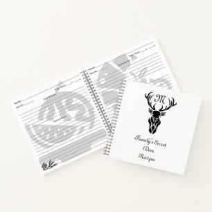 Tribal Black Stag Silhouette Monogram Deer Recipes Notebook