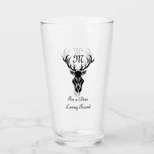 Tribal Black Stag Silhouette Monogram Glass