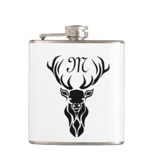 Tribal Black Stag Silhouette Monogram Hip Flask