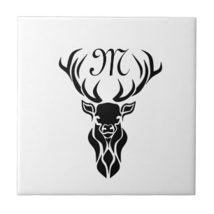 Tribal Black Stag Silhouette Monogram Tile