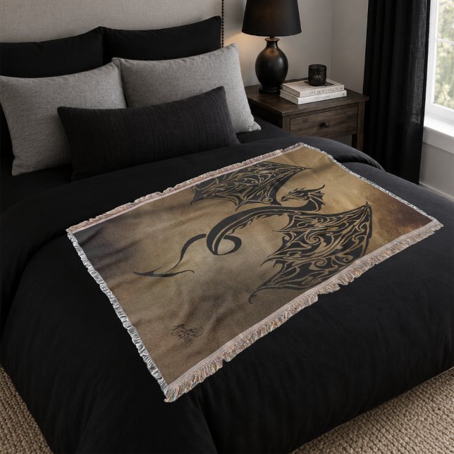 Tribal Black Stone Fantasy Dragon Throw Blanket (Creator Uploaded)