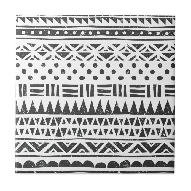 Tribal Black White Modern Abstract Shapes Tile (Front)