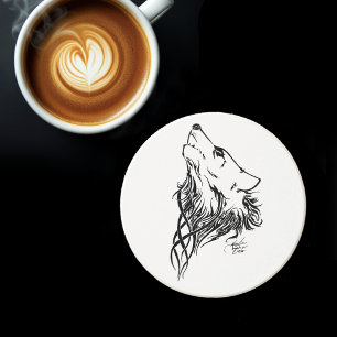 Tribal Black Wolf Howl Coaster