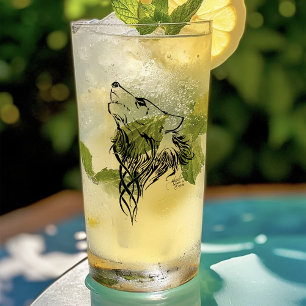 Tribal Black Wolf Howl Glass