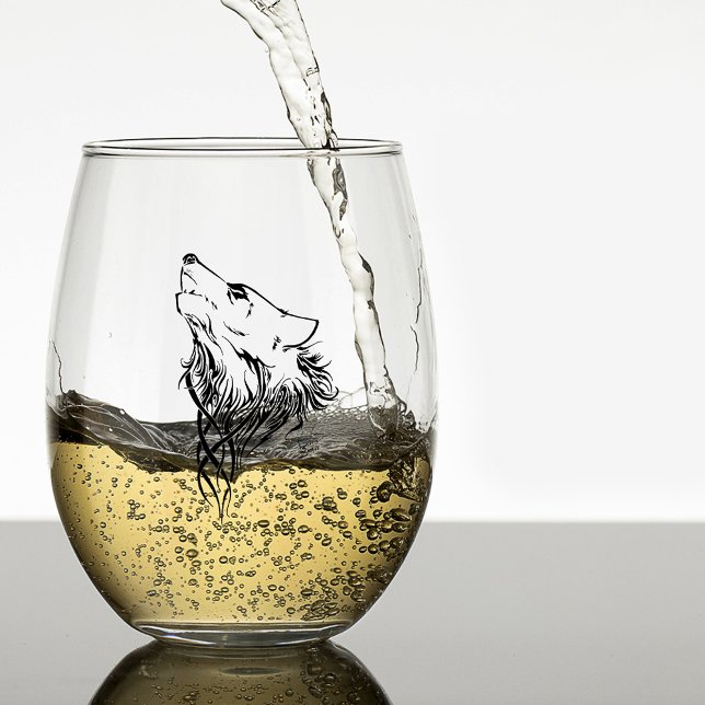 Tribal Black Wolf Howl Stemless Wine Glass (Creator Uploaded)