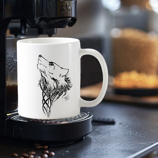 Tribal Black Wolf Howling Illustration Ink Coffee Mug (Creator Uploaded)