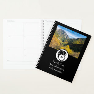 Tribal Black Wolf Silhouette Laurel Monogram Photo Planner